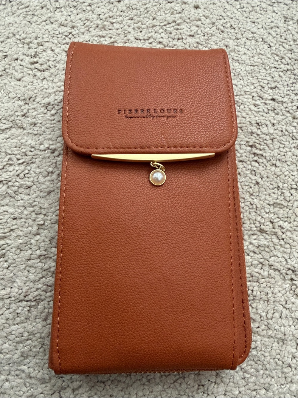 Brown Crossbody Phone Bag with Gold Accent